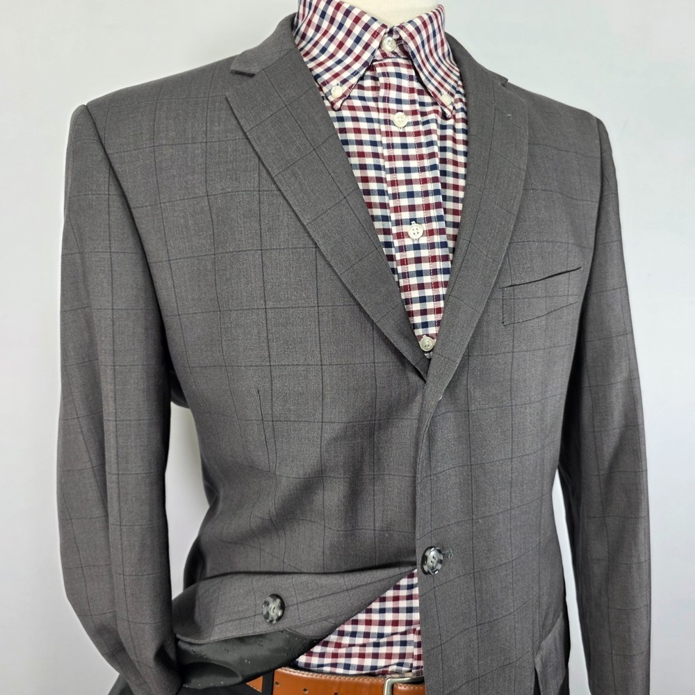 Lineage Performance Mens Sport Coat Blazer Premium Gray Plaid Herringbone 44L - Picture 9 of 16